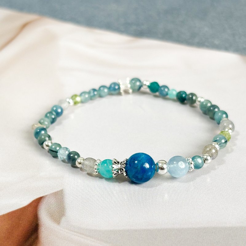-绿墨海星-纯银蓝绿水晶手链 海蓝宝 天河石 蓝绿晶 橄榄石蓝磷灰 - 手链/手环 - 水晶 蓝色