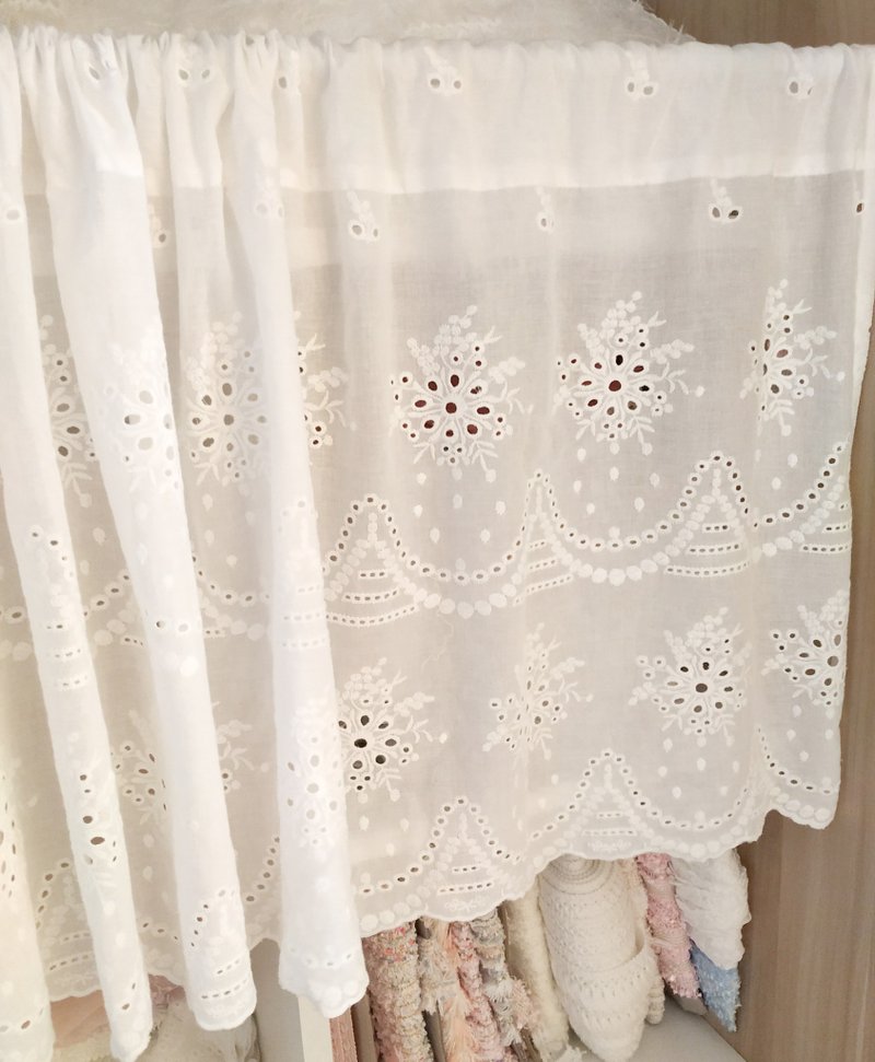 白色纯棉刺绣绣花窗帘门帘咖啡帘 - 门帘/门牌 - 棉．麻 