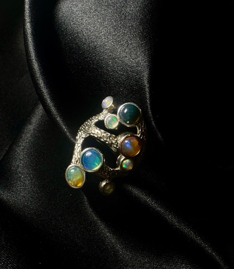 珊瑚 。多宝 欧泊 蛋白石 戒指 S925 Silver Opal ring - 戒指 - 宝石 多色