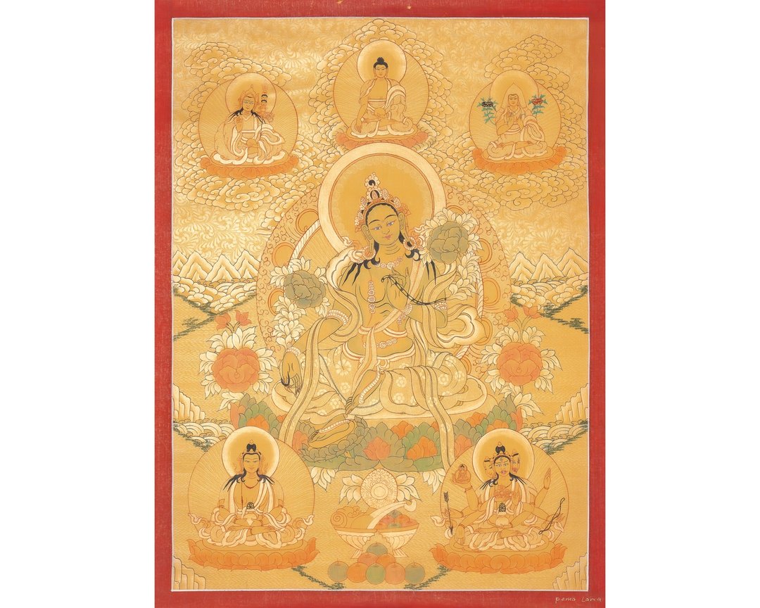 绿度母——慈悲主题的手工金饰唐卡绘画 - 墙贴/壁贴 - 其他材质 多色