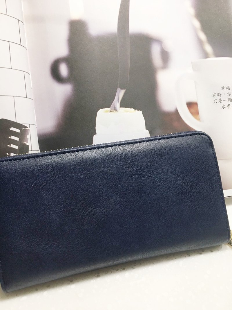 ㄇ型拉錬皮夹 长夹 钱包 卡夹 圣诞礼物 生日 交换礼物 毕业礼物 - 皮夹/钱包 - 人造皮革 蓝色