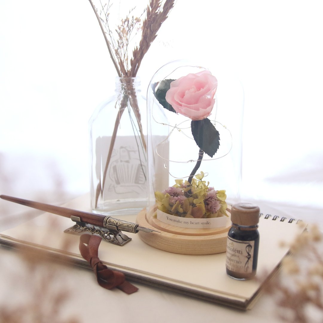 【永生花夜灯】深粉红玫瑰夜灯 - 摆饰 - 植物．花 