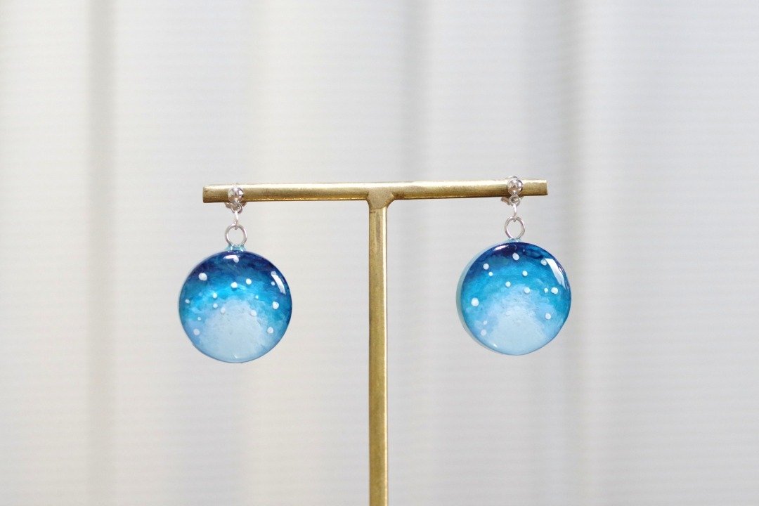 树脂艺术 圆形耳环・雨露1 - 耳环/耳夹 - 树脂 蓝色