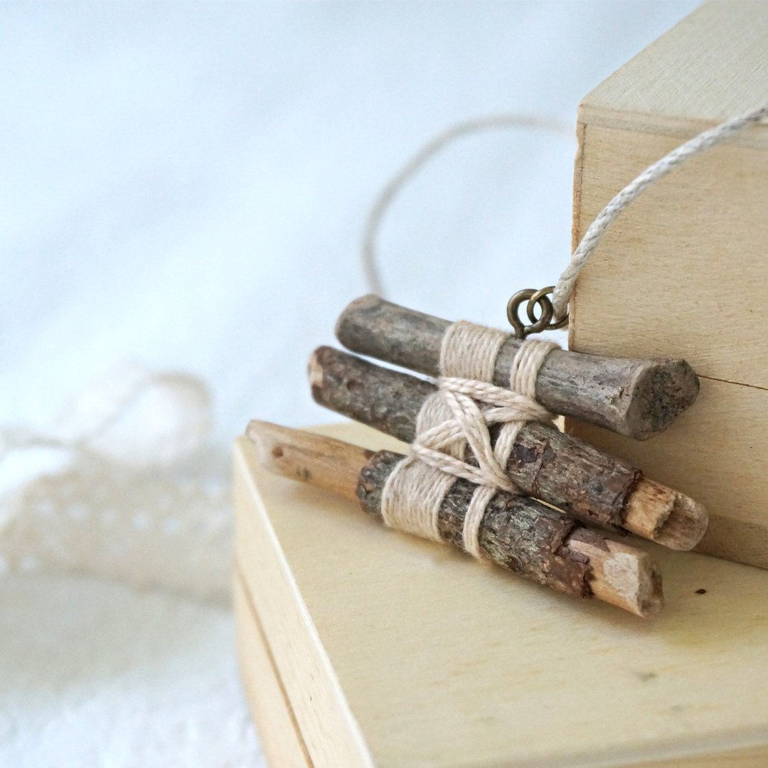 木质 树枝 自然 手工项链 颈链 Upcycling 升级再造 环保 - 自然色 - 颈链 - 木头 卡其色