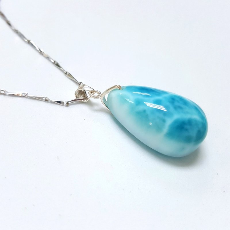 女孩水晶世界-【碧波荡漾】-拉利玛海纹石 项链 链坠 手作品 附925纯银链 - 项链 - 宝石 蓝色