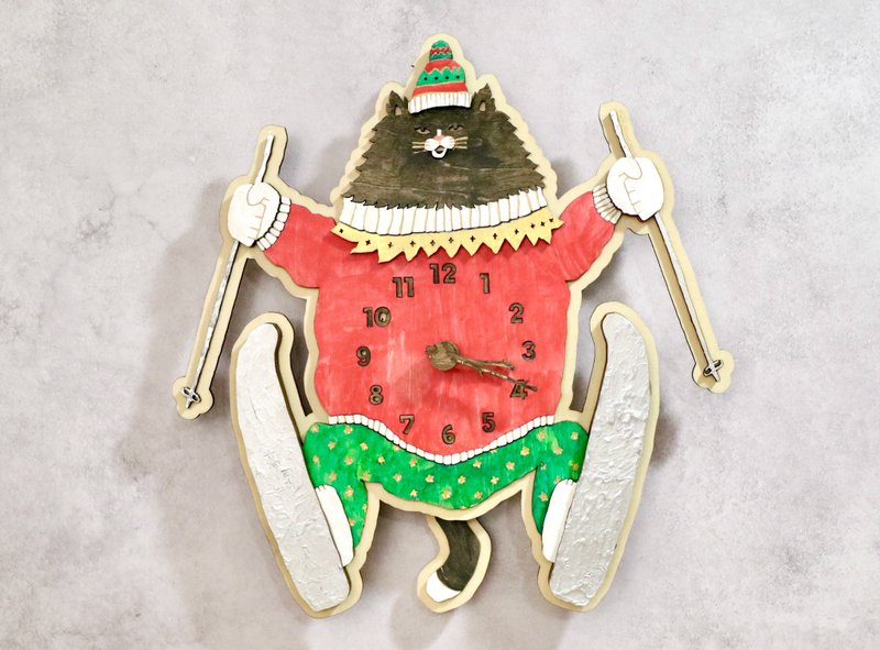 黑猫诺瓦尔的圣诞节 飞跃 木制摆钟 挂钟 - 时钟/闹钟 - 木头 绿色