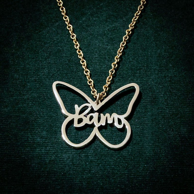 Made to order - Customize name necklace hand writhing style in butterfly shape - 项链 - 铜/黄铜 银色