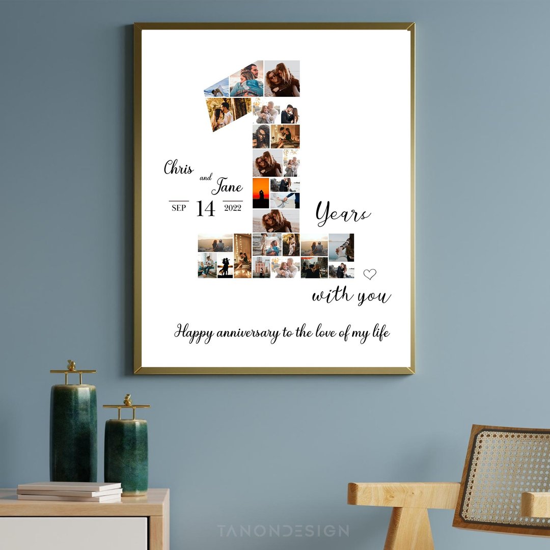 Number Photo collage Editable Canva Template, Anniversary Gift, Birthday Gift - 图文模板设计 - 其他材质 