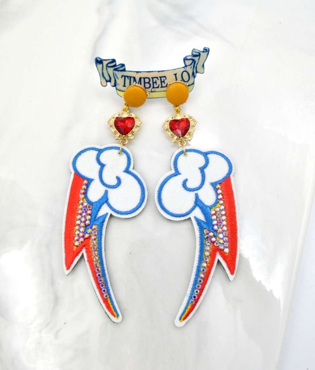 刺绣闪电缀施华洛水晶石耳环Thunder Swarovski Crystal Earrings - 耳环/耳夹 - 其他材质 多色