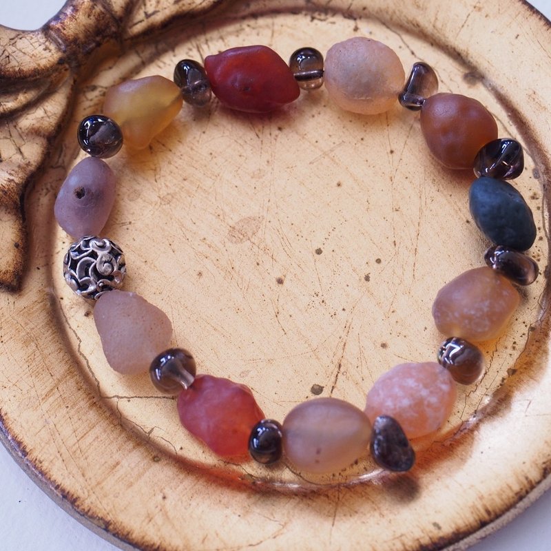 阿拉善玛瑙手珠 纯银 戈壁石  Alashan rocks Silver Bracelet - 手链/手环 - 水晶 多色