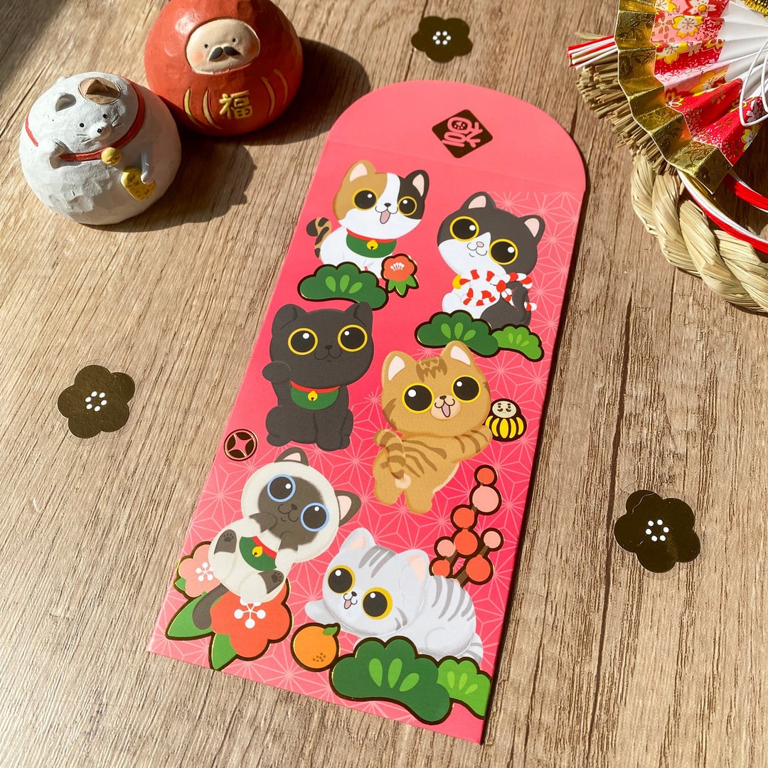 2026猫猫利是封 Pawsome Island 喵喵插画烫金彩色红包 - 红包/春联 - 纸 红色