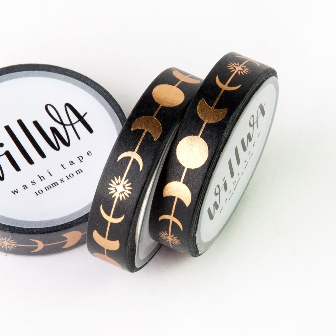Golden Luna 10mm x 10m Gold Foil Washi Tape - Moon Phases with Gold Foil - 纸胶带 - 纸 金色