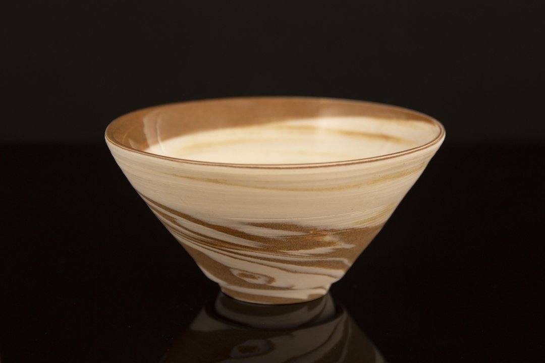 碗∣陶瓷绞胎薄笠碗、茶碗、内层透明釉∣贯入、开片效果∣手工陶 - 碗 - 陶 白色