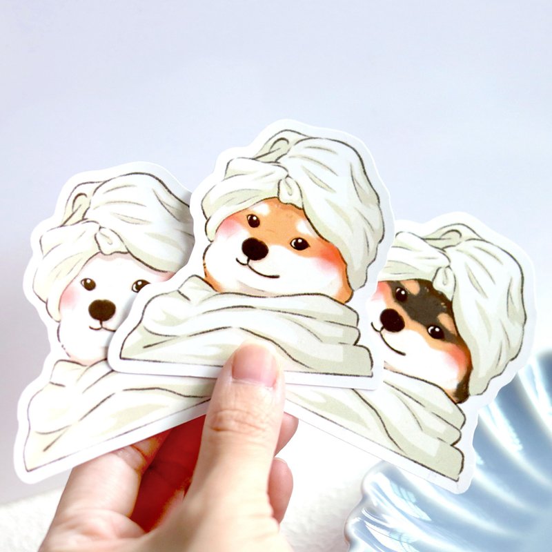 洗澡柴柴 防水贴纸 柴犬迷因 柴柴 可爱 原创插画 - 贴纸 - 纸 白色