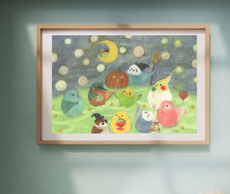 A4 万圣节长尾小鹦鹉、虎皮鹦鹉、麻雀、小鸟、雀 - 海报/装饰画/版画 - 纸 紫色