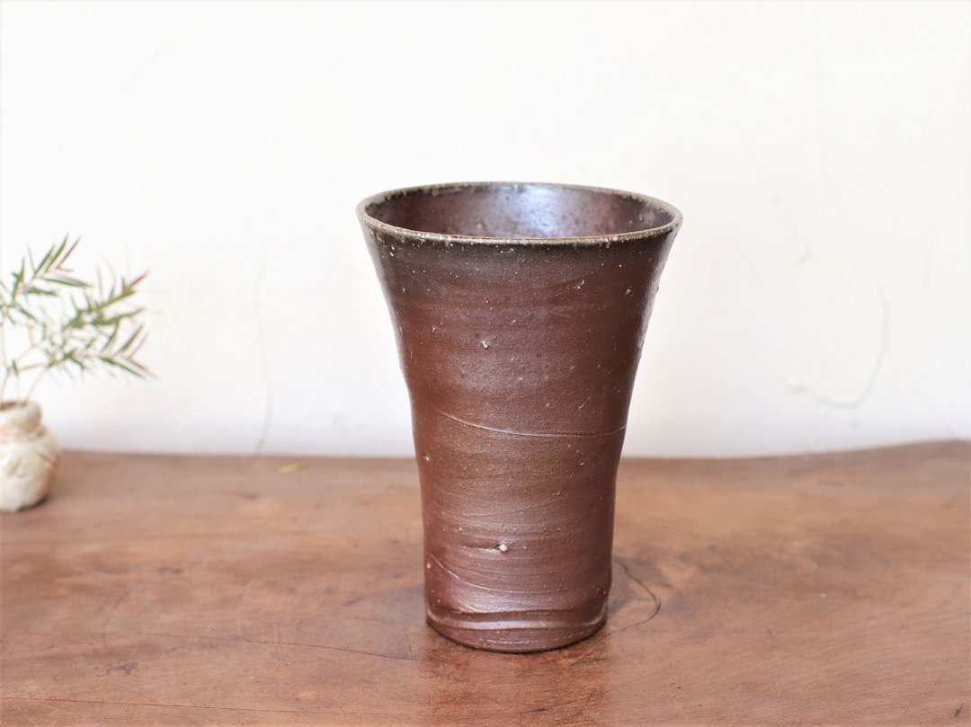 Bizen ware Beer sake bowl, wave (large) b3-018 - 其他杯子 - 陶 咖啡色