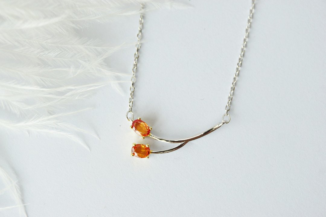 Natural Orange Sapphire Necklace Silver925. - 项链 - 纯银 橘色