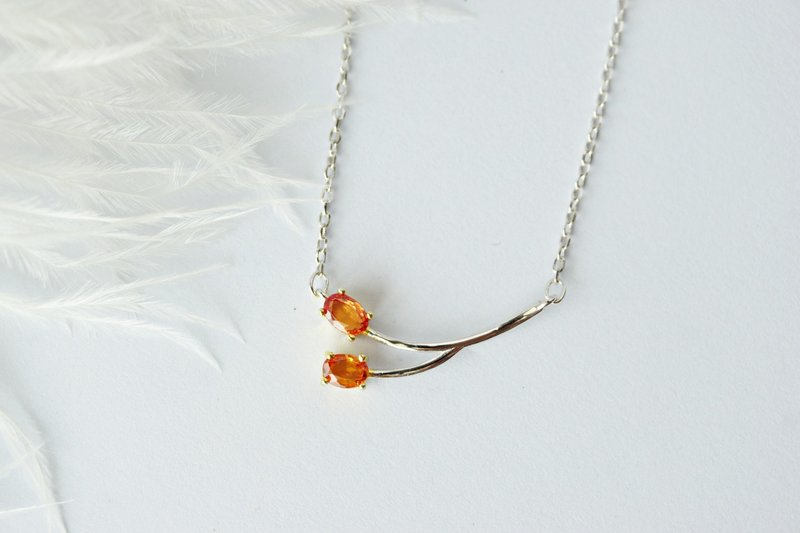 Natural Orange Sapphire Necklace Silver925. - 项链 - 纯银 橘色