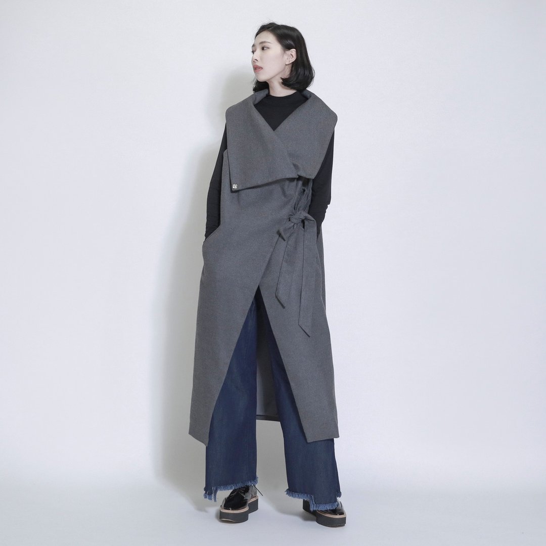 Hill 丘陵翻领毛料背心_7AF030_灰 - 女装休闲/机能外套 - 棉 灰色