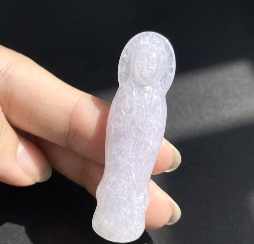 冰种翡翠观音菩萨 | 天然缅甸玉翡翠 A 货 | 送礼 - 吊饰 - 玉石 透明