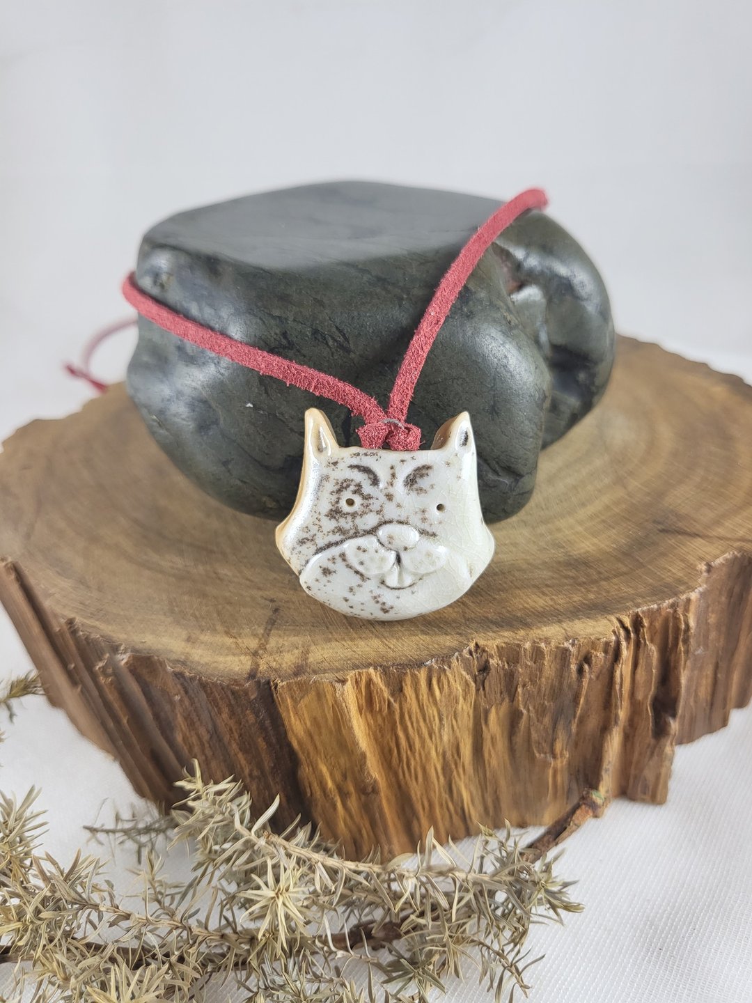 柴犬柴烧手工精油项链 - 项链 - 瓷 灰色