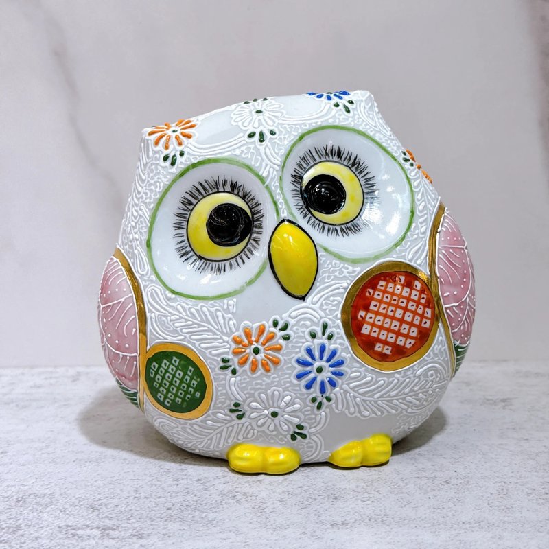 【福慧雅陶】日本九谷烧猫头鹰 | 鹿子白盛 - 摆饰 - 瓷 白色