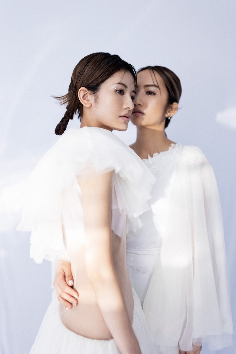 天使白真丝斜肩透视连身礼服 - 晚装/礼服 - 丝．绢 白色