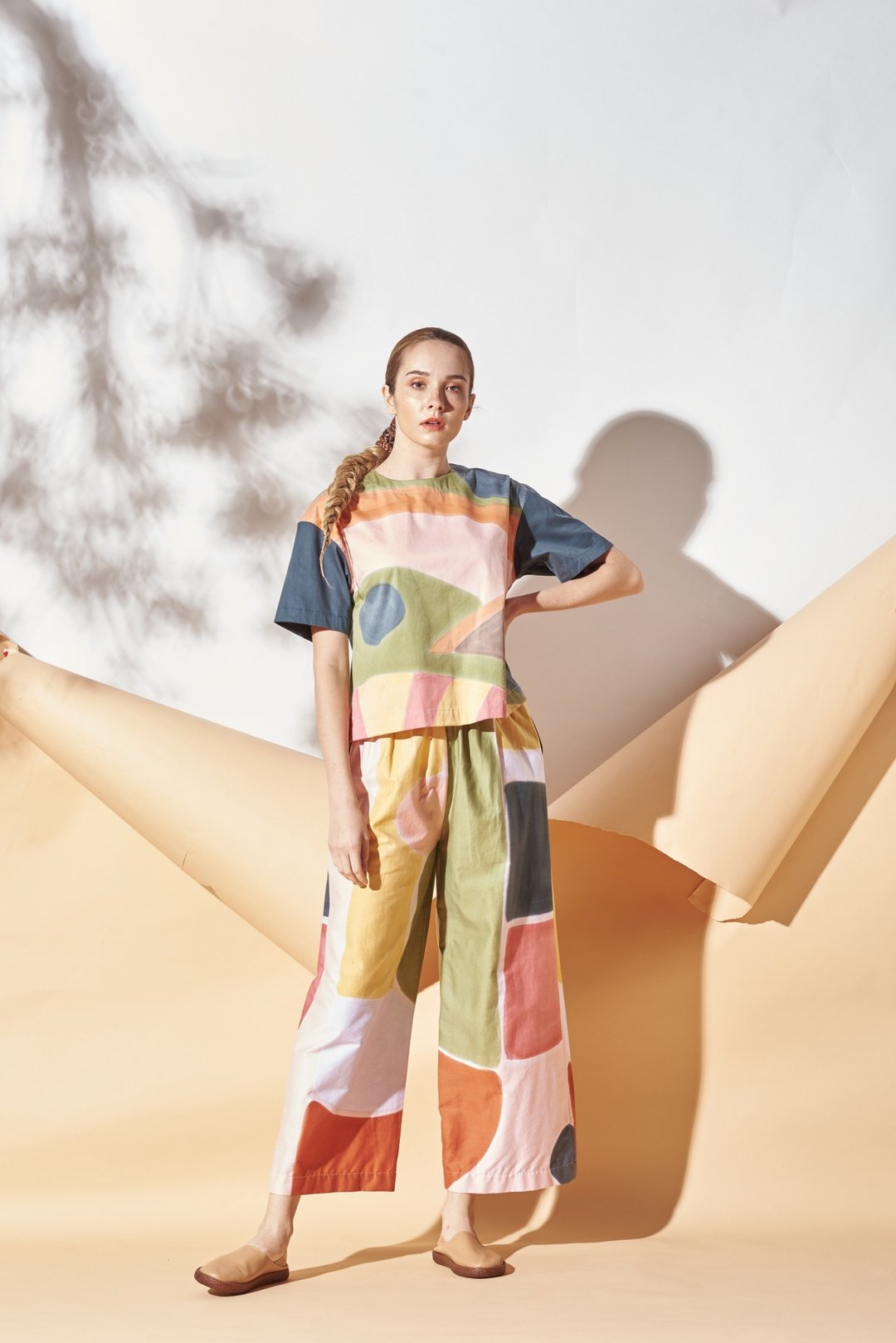 Blouse and Long Pants Cotton Rayon Hand Paint Art&Decor - 女装上衣 - 棉 咖啡色