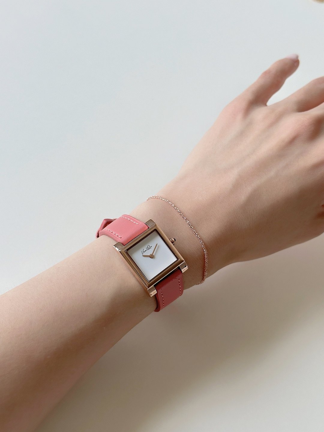 【Ven & Qu】Doris 玫瑰金白/珊瑚色手表 – 22×29 mm 不锈钢表 - 女表 - 不锈钢 白色