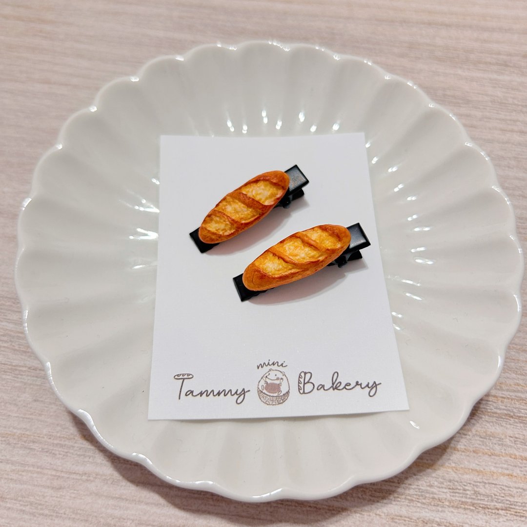 迷你法棍 发夹1个 | 发边夹 浏海夹 | 饰品 袖珍 食物 仿真 疗愈 - 发饰 - 粘土 咖啡色