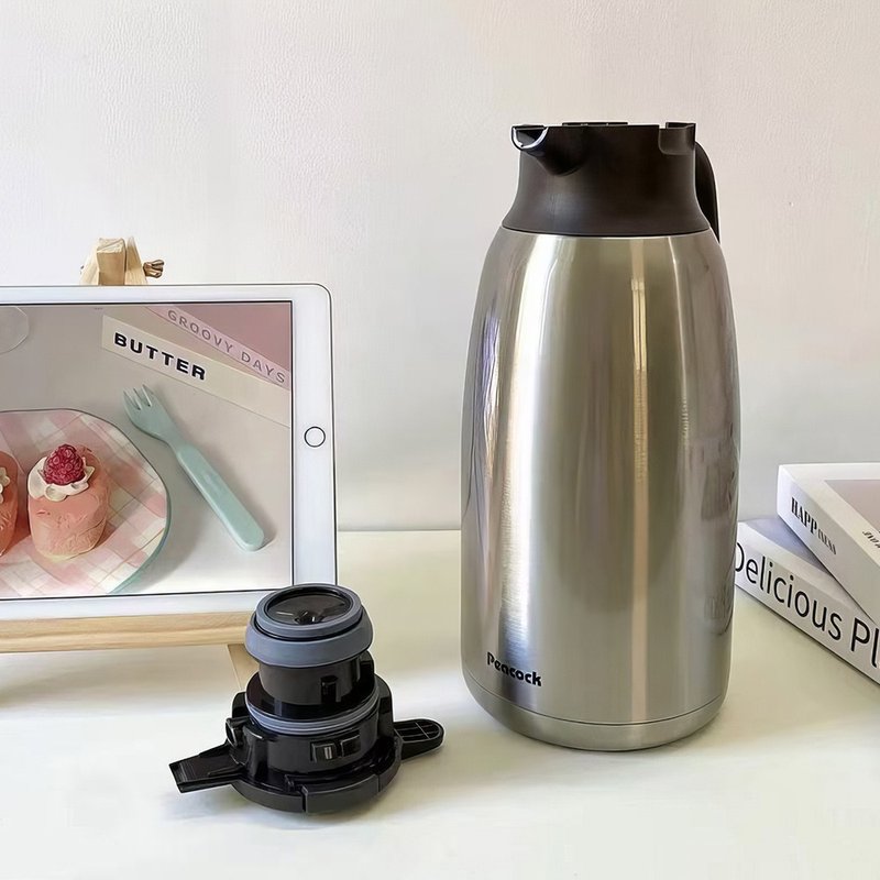 【孔雀Peacock】2.0L真空断热 316不锈钢保温壶(一键按压)-原钢色 - 保温瓶/保温杯 - 不锈钢 银色