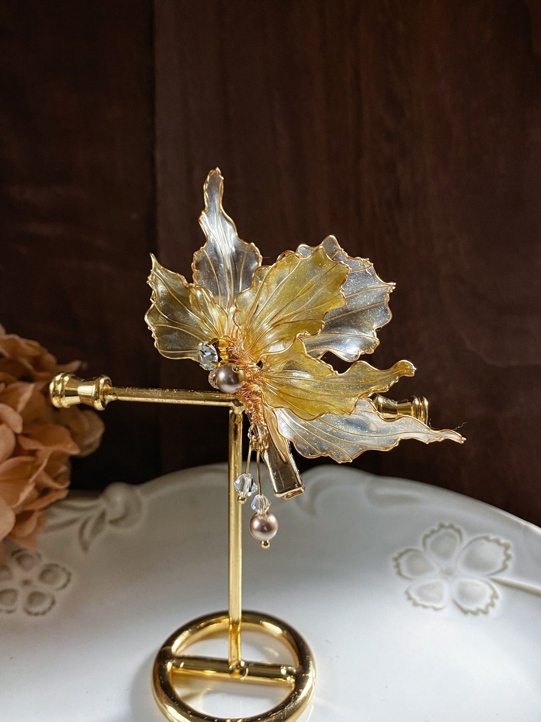 瑬金羽翼水晶小发夹 - 发饰 - 树脂 