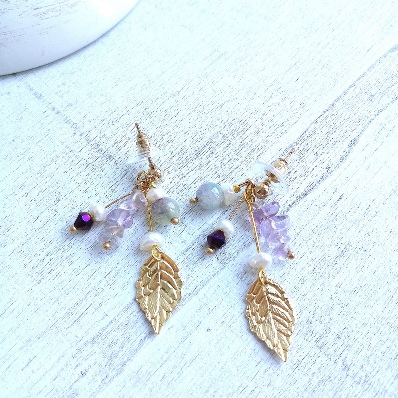 Aiyana 薰衣草系列 紫黄晶 天然珍珠纯铜耳环 - 耳针/耳夹 - 耳环/耳夹 - 水晶 紫色