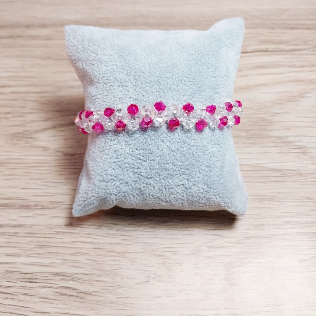 ฺPink Handmade Casual Style Beaded Bracelet Fashion Cute Beautiful Gift - 手链/手环 - 塑料 粉红色