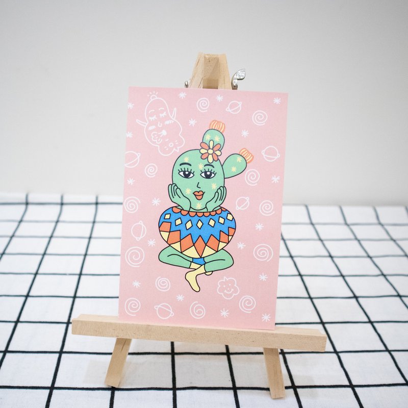 冥想中的女孩 明信片 - 卡片/明信片 - 纸 粉红色