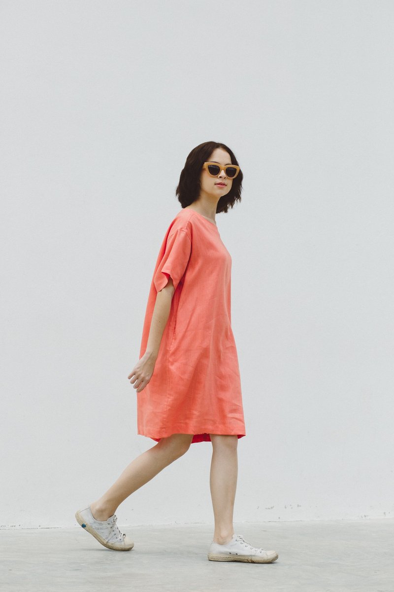 Sun-kissed Loose Dress in  Peach Echo - 洋装/连衣裙 - 棉．麻 粉红色