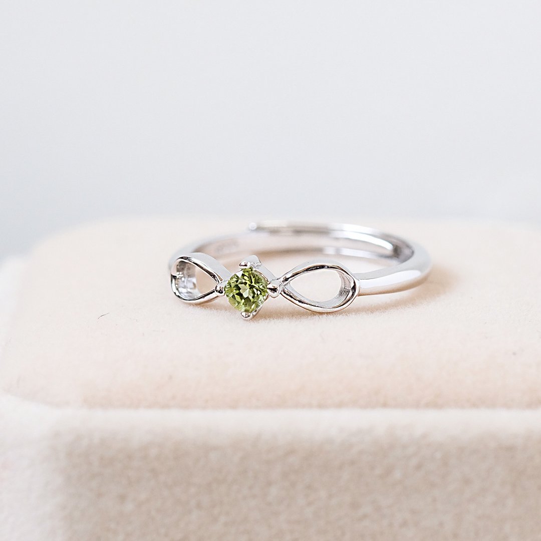 橄榄石 Peridot 925纯银 戒指 无限永恒 幸运 8月诞生石 - 戒指 - 纯银 银色