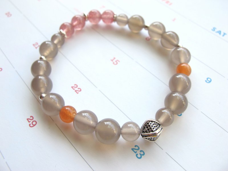 草莓晶 灰玛瑙 太阳石 925纯银饰【经典灰】 - 手链/手环 - 水晶 