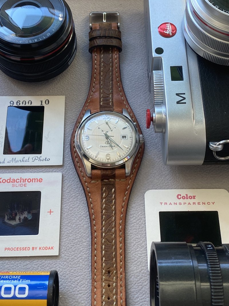 皮雕纹复古风植鞣革咖啡色条子表带 劳力士手工表带20mm 生日礼物 - 表带 - 真皮 咖啡色