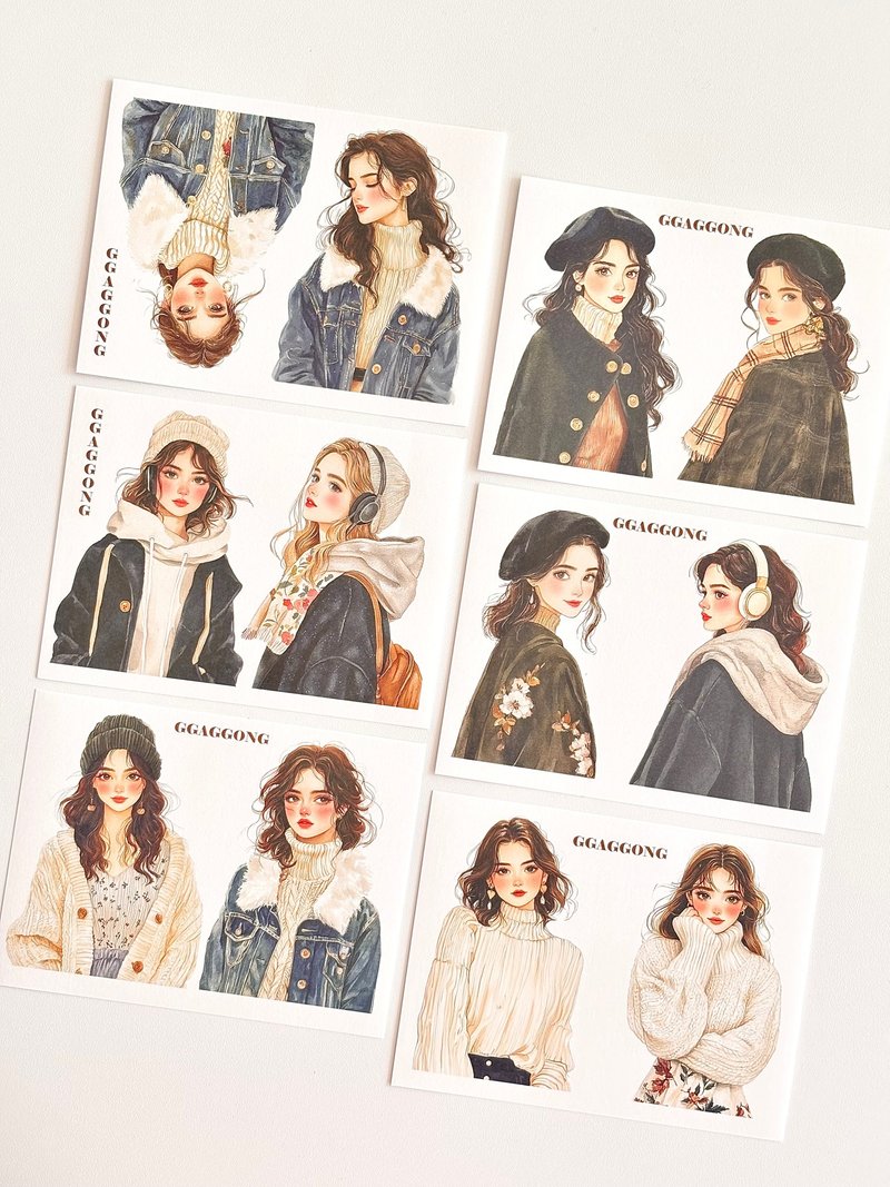 简约冬日女孩贴纸 - 贴纸 - 纸 