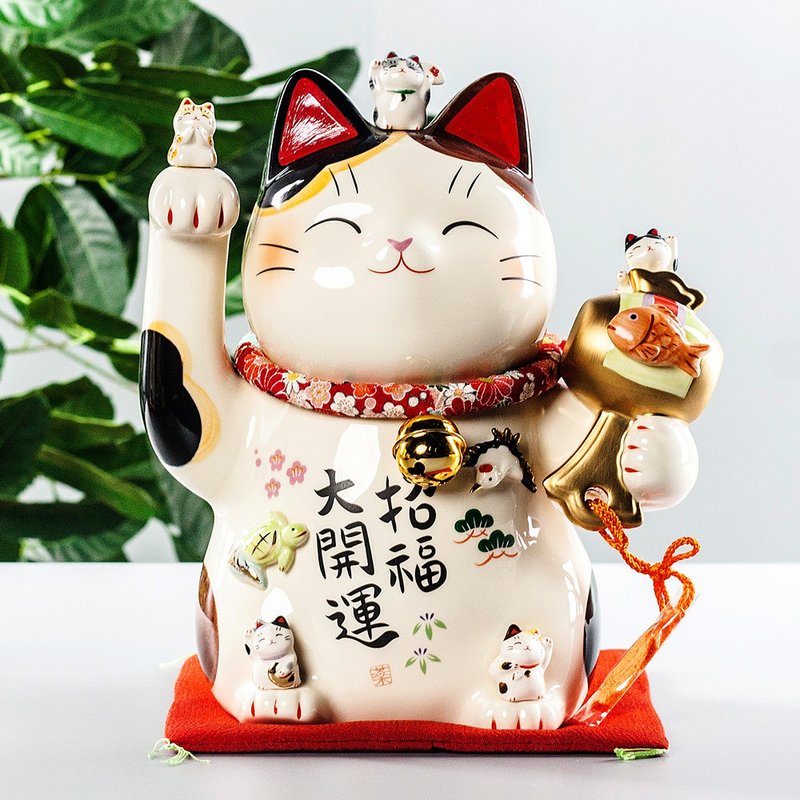 日本药师窑手工彩绘开运招财猫摆件生日店铺开业乔迁镇宅礼物 - 摆饰 - 陶 