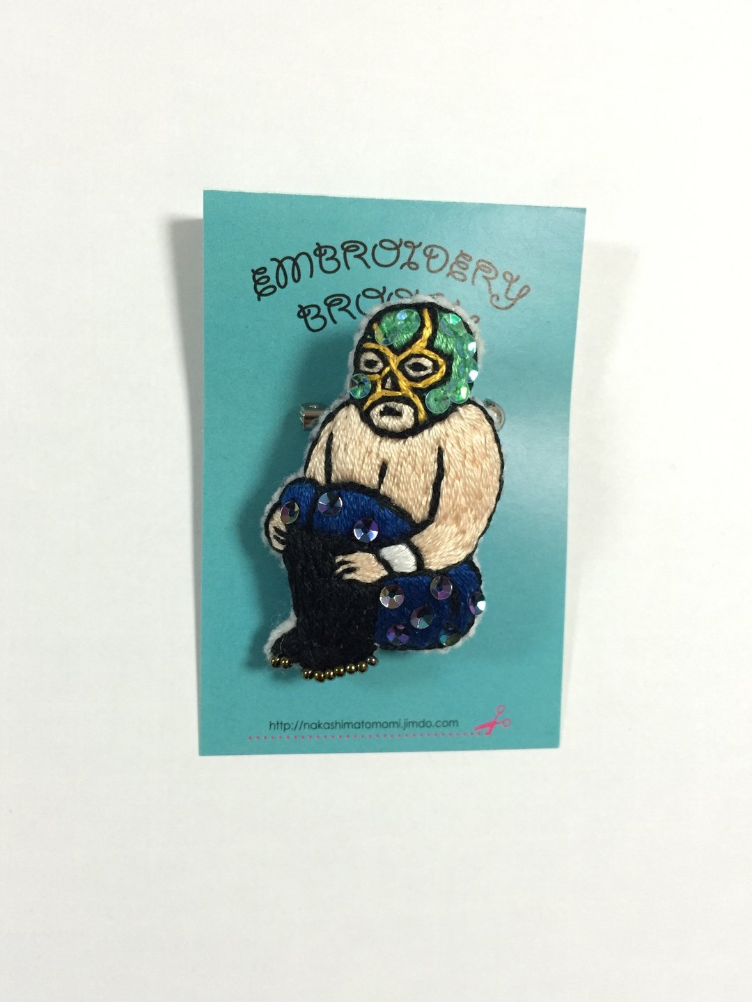 Lucha wrestler embroidery brooch facing the knee - 胸针 - 绣线 绿色
