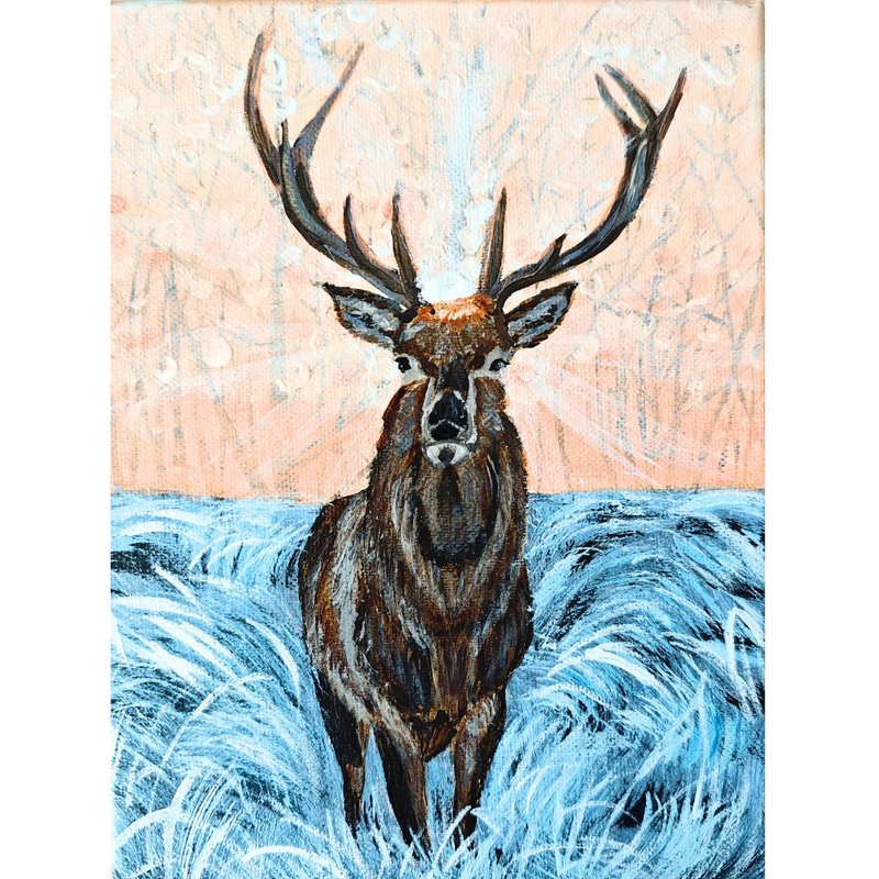 冬季雄鹿油画 原创丙烯雪景鹿 北欧墙面艺术 作者 RinaArtSK - 墙贴/壁贴 - 其他材质 多色