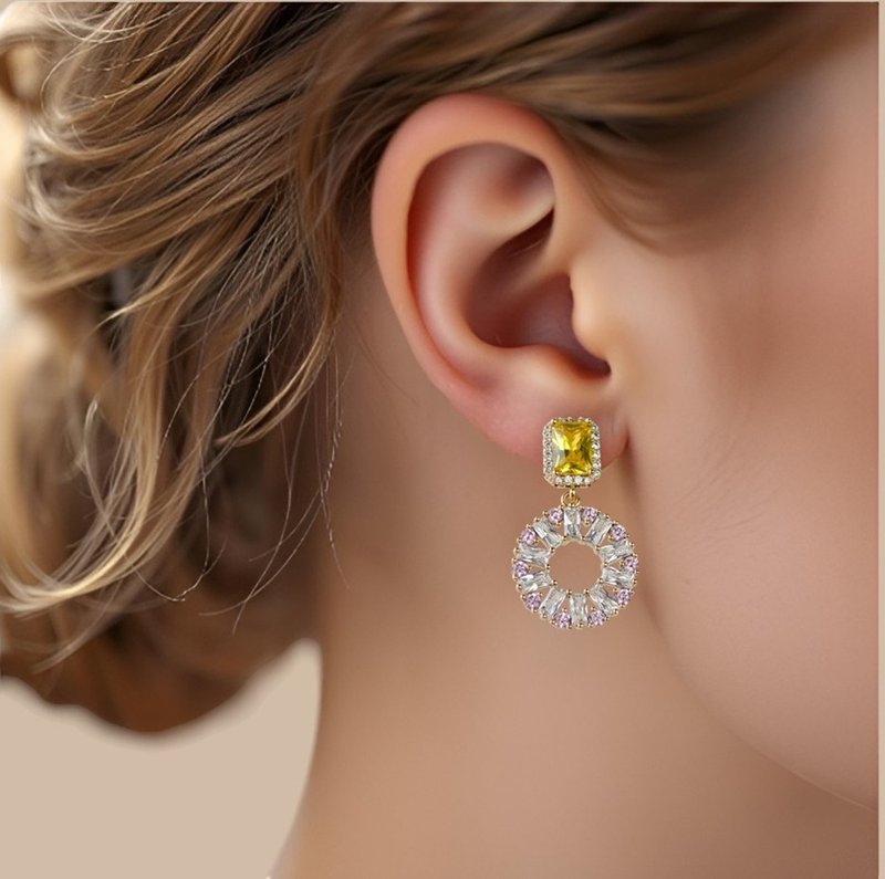 水晶耳环派对礼物推荐 18k金耳环 EAP31141 - 耳环/耳夹 - 铜/黄铜 金色