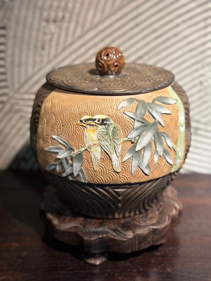 手工刻花__花鸟茶仓浮雕系列 - 茶具/茶杯 - 陶 咖啡色