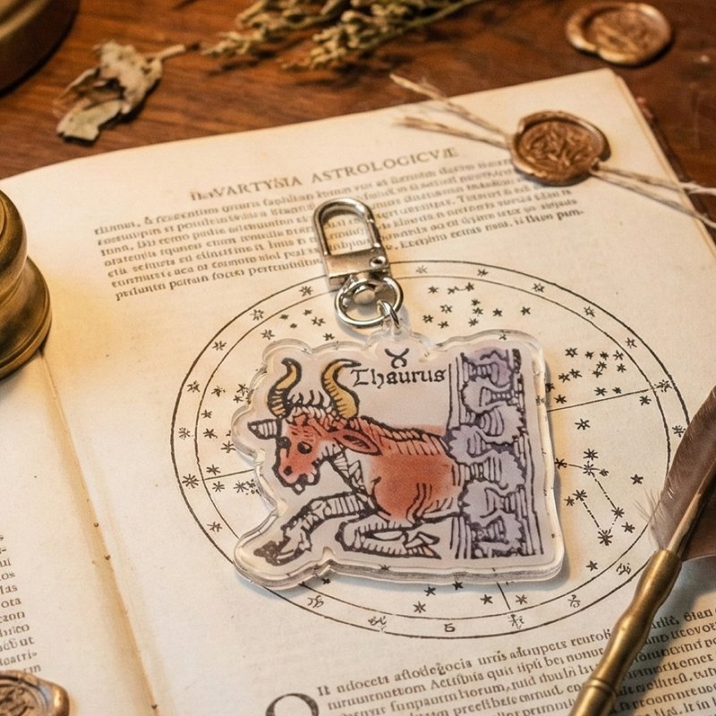 【金牛座】手稿里的星座- 压克力吊饰 中世纪天文 复古 交换礼物 - 钥匙链/钥匙包 - 塑料 卡其色