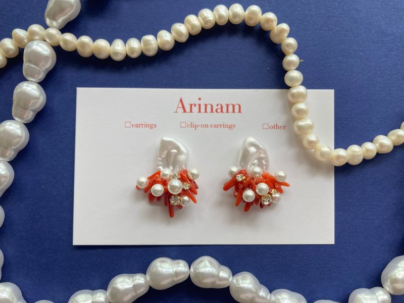 珊瑚/夏季/度假/礼品Sango Pearl（红色）（耳夹） - 耳环/耳夹 - 贝壳 红色