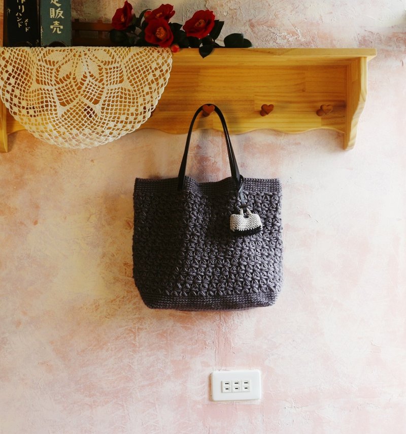 【订制】Handmade手工编织/黄麻绳编织网袋/购物袋/手提包/麻绳包 - 手提包/手提袋 - 棉．麻 灰色