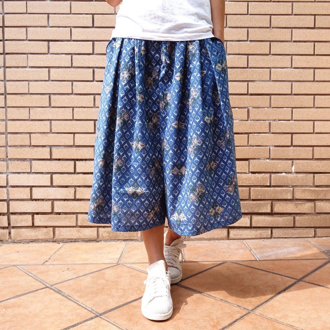 2019 女装阔裙裤 indigo golden handblock - 女装长裤 - 棉 蓝色