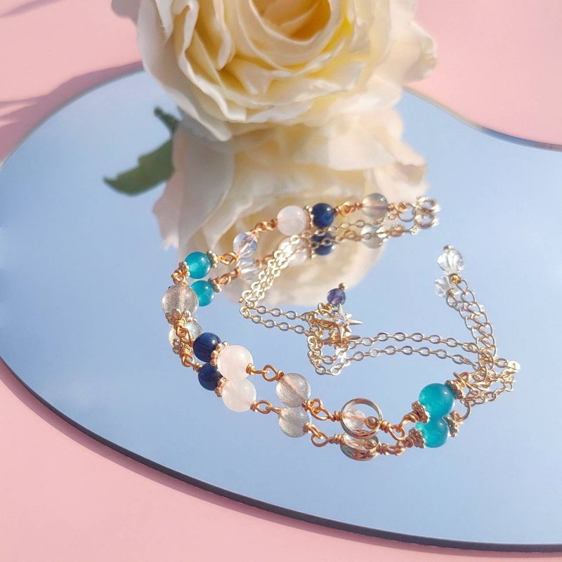 北海徒步者。月光石 蓝晶石 天河石 14K包金 水晶矿石设计手链 - 手链/手环 - 水晶 蓝色